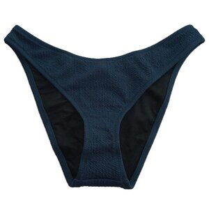 J. Crew Women's Textured Curved Waist Cheeky Bikini Bottom Size M Blue Swim